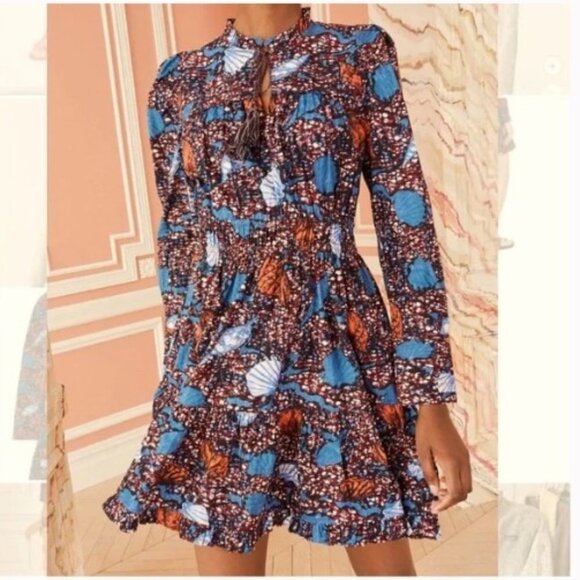 Ulla Johnson Ismaya Long Sleeve Shell Print Dress Size 6 - Picture 1 of 9